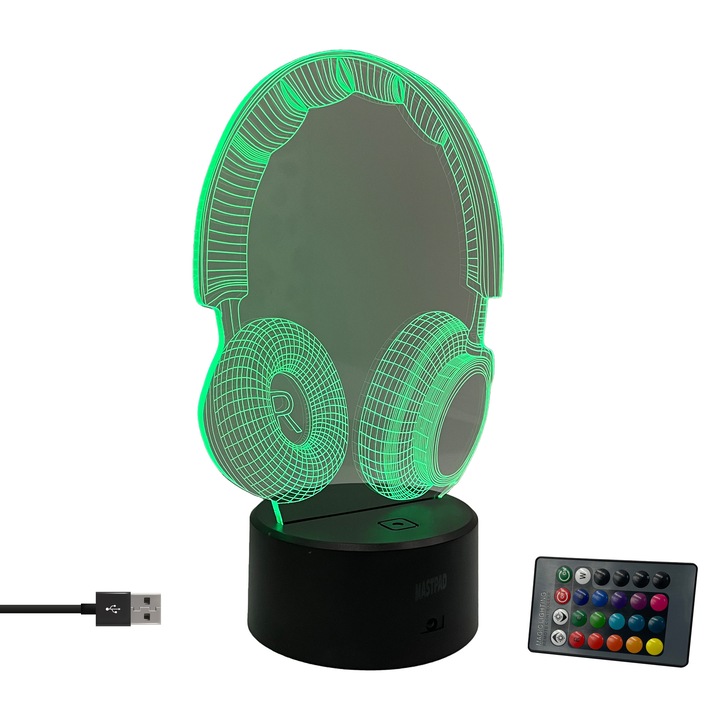 Lampa de birou cu led si jocuri de lumini, 7 culori, alimentare USB si/sau baterii, cu telecomanda, model casti