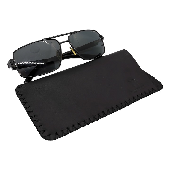 Toc de ochelari Natty Pell din piele naturala, neagra cu cusatura in x neagra marime L