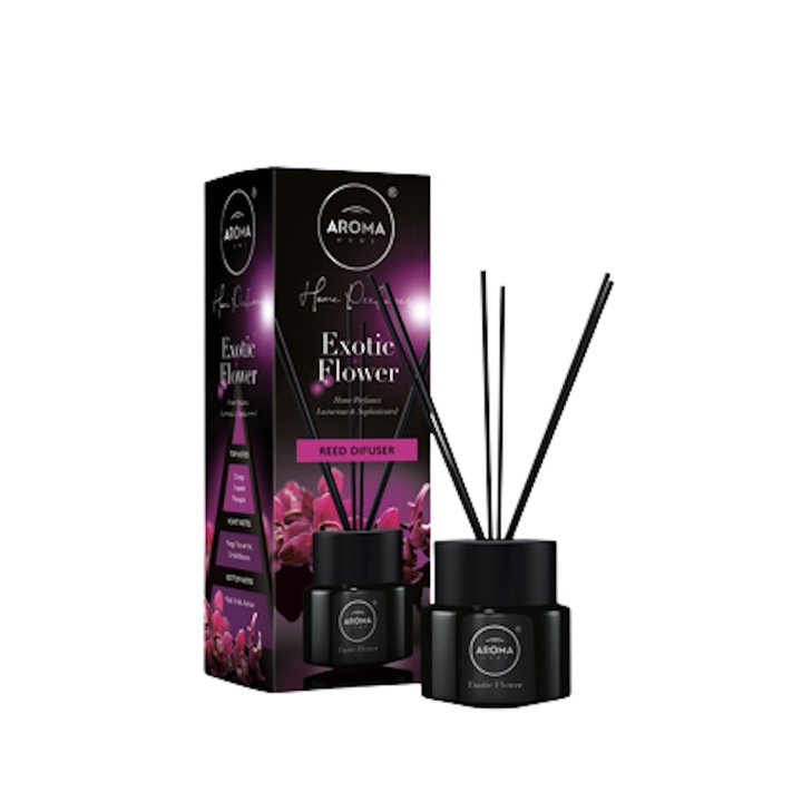 Odorizant de camera cu betisoare Aroma Home, Black, Exotic flower, 100ml