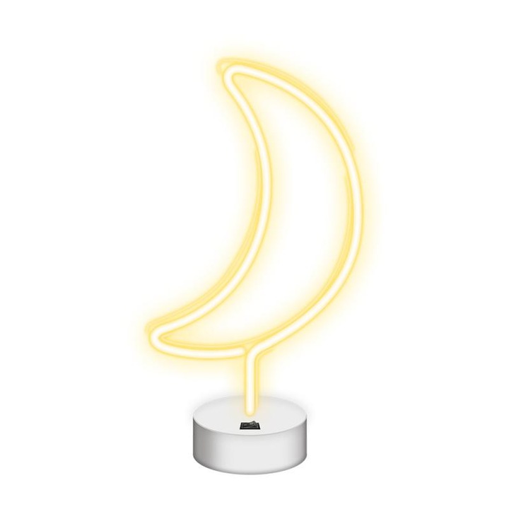 Декоративен LED неон на стойка Forever Light Neolia NNE06, модел Moon, батерии и USB, бял