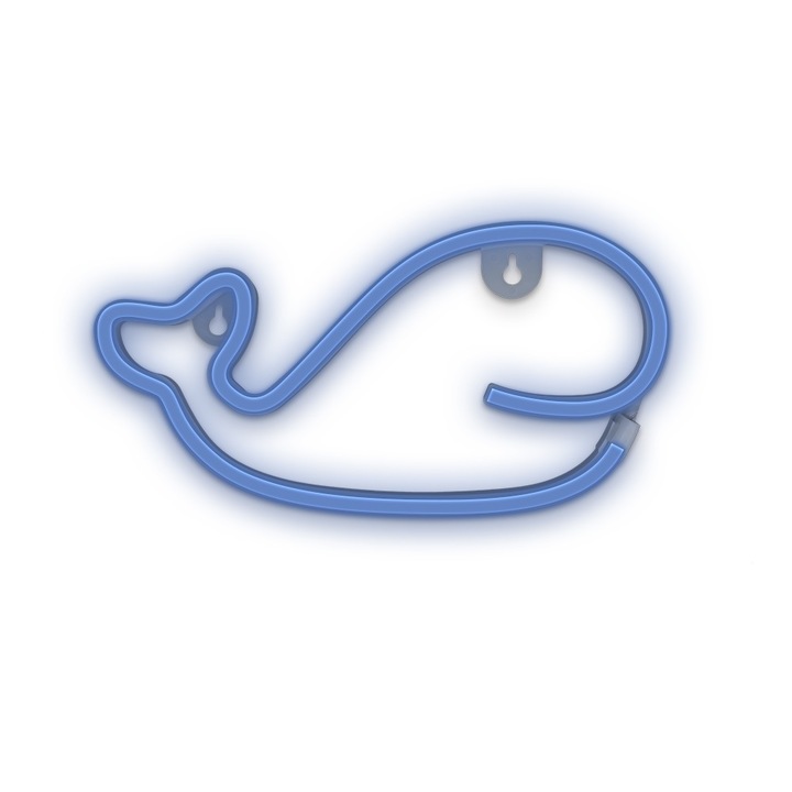 Neon decorativ LED Forever Light FLNE19, model Whale, Baterii si USB, Albastru