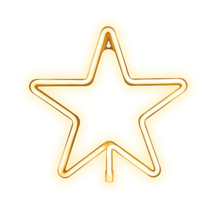Декоративна неонова LED вечна светлина FLNE22, коледен модел Pentastar, батерии и USB, бяла
