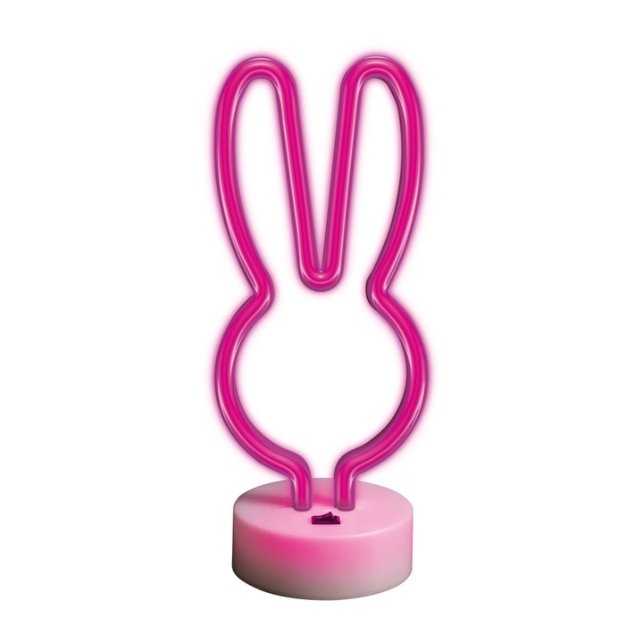 Neon decorativ LED pe stand Forever Light FSNE04, model Rabbit, Baterii si USB, Roz