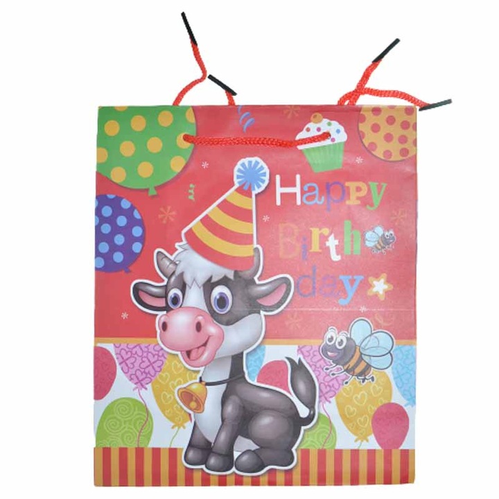 Boldog születésnapot ajándéktáska vékony papírból húzózsinóros fogantyúval 21 x 18 x 8 cm Midex 511679-2, Többszínű