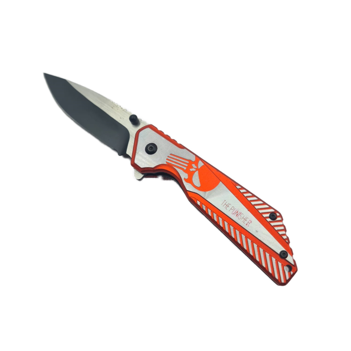 Cutit cu Deschidere Manuala, Model PUNISHER, Prindere Curea, Otel, Maner Anti Alunecare, 20 cm, Rosu, Dalimag