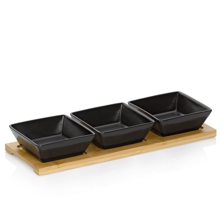 Set de 3 boluri patrate din portelan, Kela, 33,5x12x5 cm, Negru