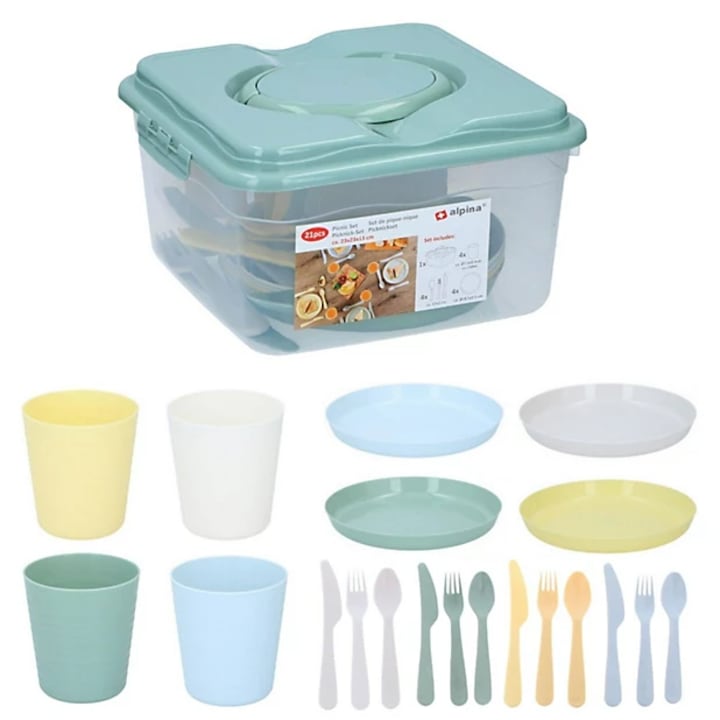 Set de 21 de piese pentru picnic, Openhome, plastic, multicolor