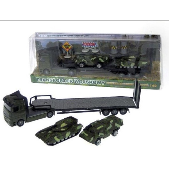 Set transporter militar + 2 vehicule, Plastic, Verde