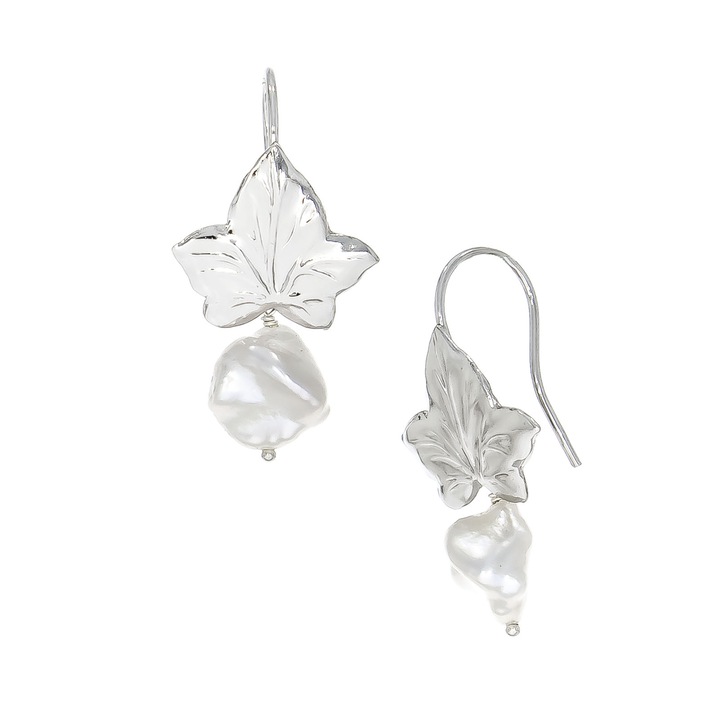 Cercei Argint Frunza cu Perla