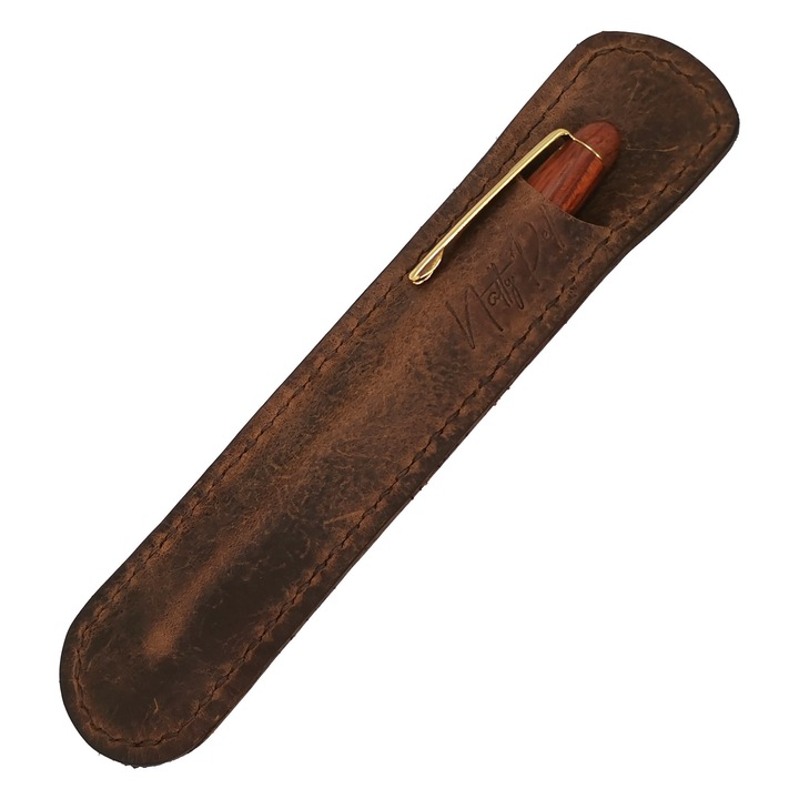 Etui Natty Pell pentru 1 instrument de scris, fabricat manual din piele naturala, maro 03ESMM
