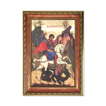 Tablou Decorativ cu Rama tip Icoana Sfantul Gheorghe pe Cal Alb, 37 x 52 cm Tablou Decorativ cu Rama tip Icoana Sfantul Gheorghe pe Cal Alb, 37 x 52 cm