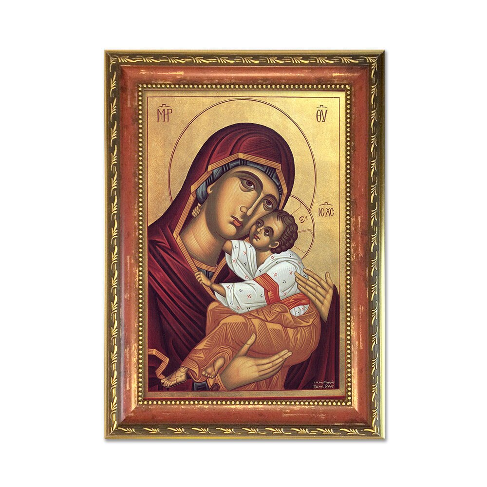 Tablou Decorativ cu Rama tip Icoana Fecioara Maria cu Pruncul Sfant, 27 x 37 cm