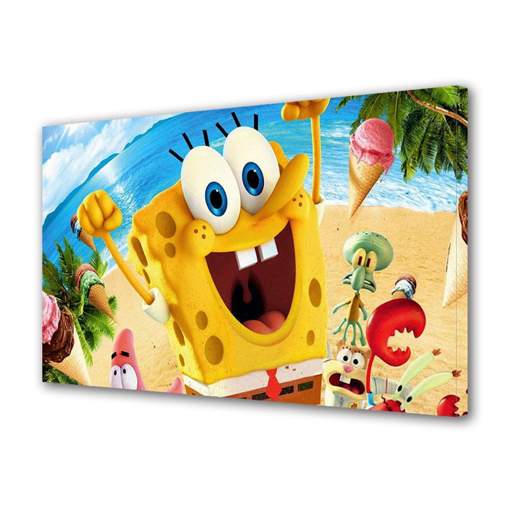 Tablou Canvas Luminos in intuneric VarioView Fosforescent Moonlight GLOW Animatie pentru copii Spongebob 2015 , 40 x 60 cm