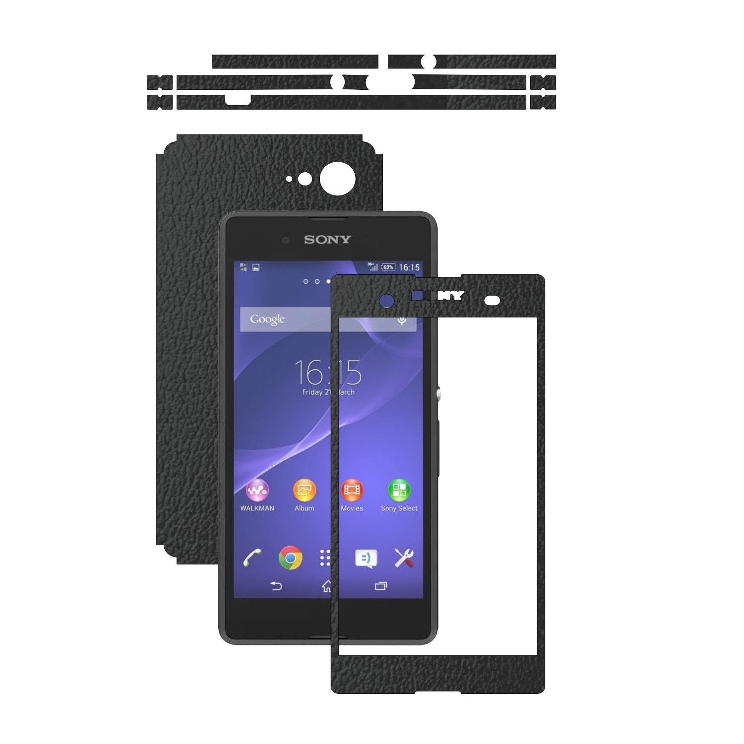 Folie de protectie Carbon Skinz, Husa de tip Skin Adeziv pentru Carcasa, Piele Neagra dedicata Sony Xperia E3