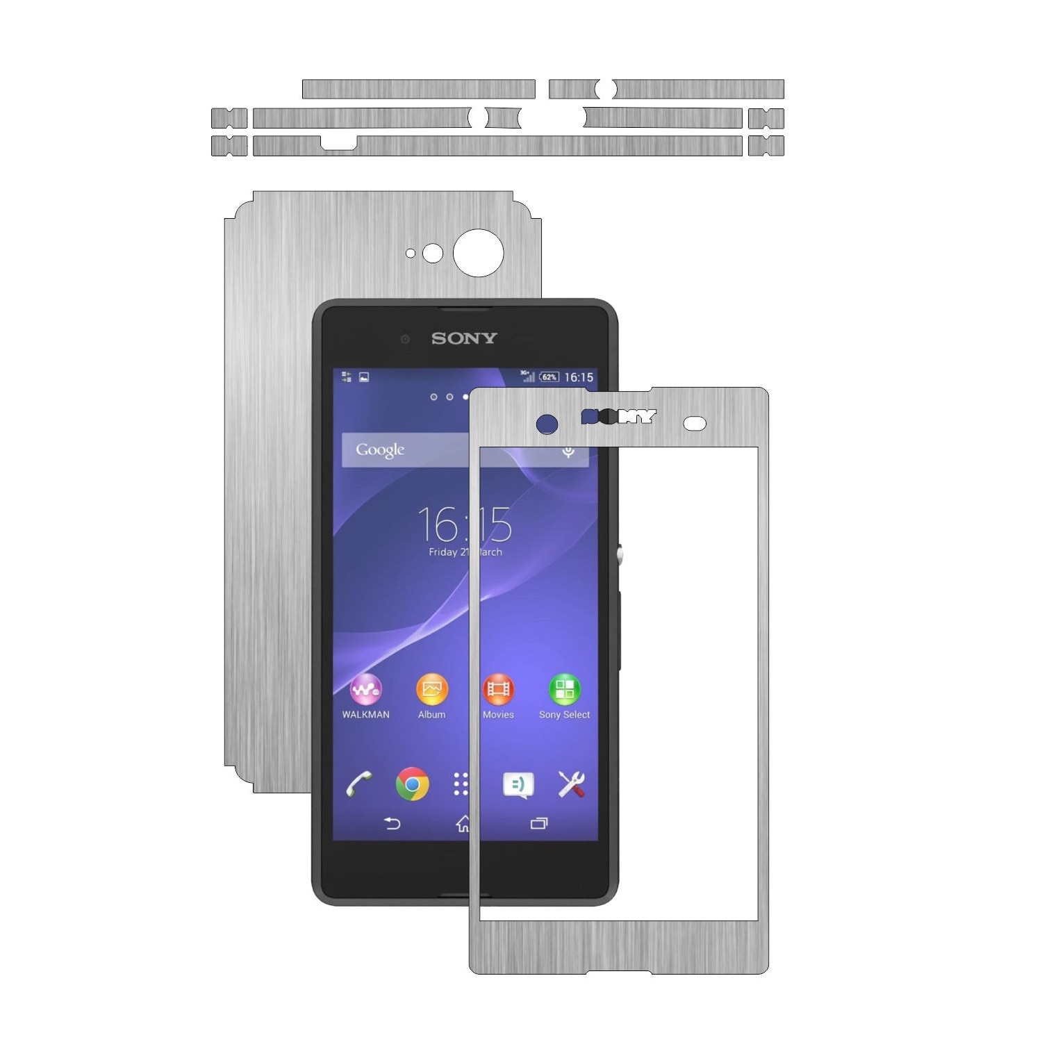 Folie de protectie Carbon Skinz, Husa de tip Skin Adeziv pentru Carcasa, Brushed Argintiu dedicata Sony Xperia E3