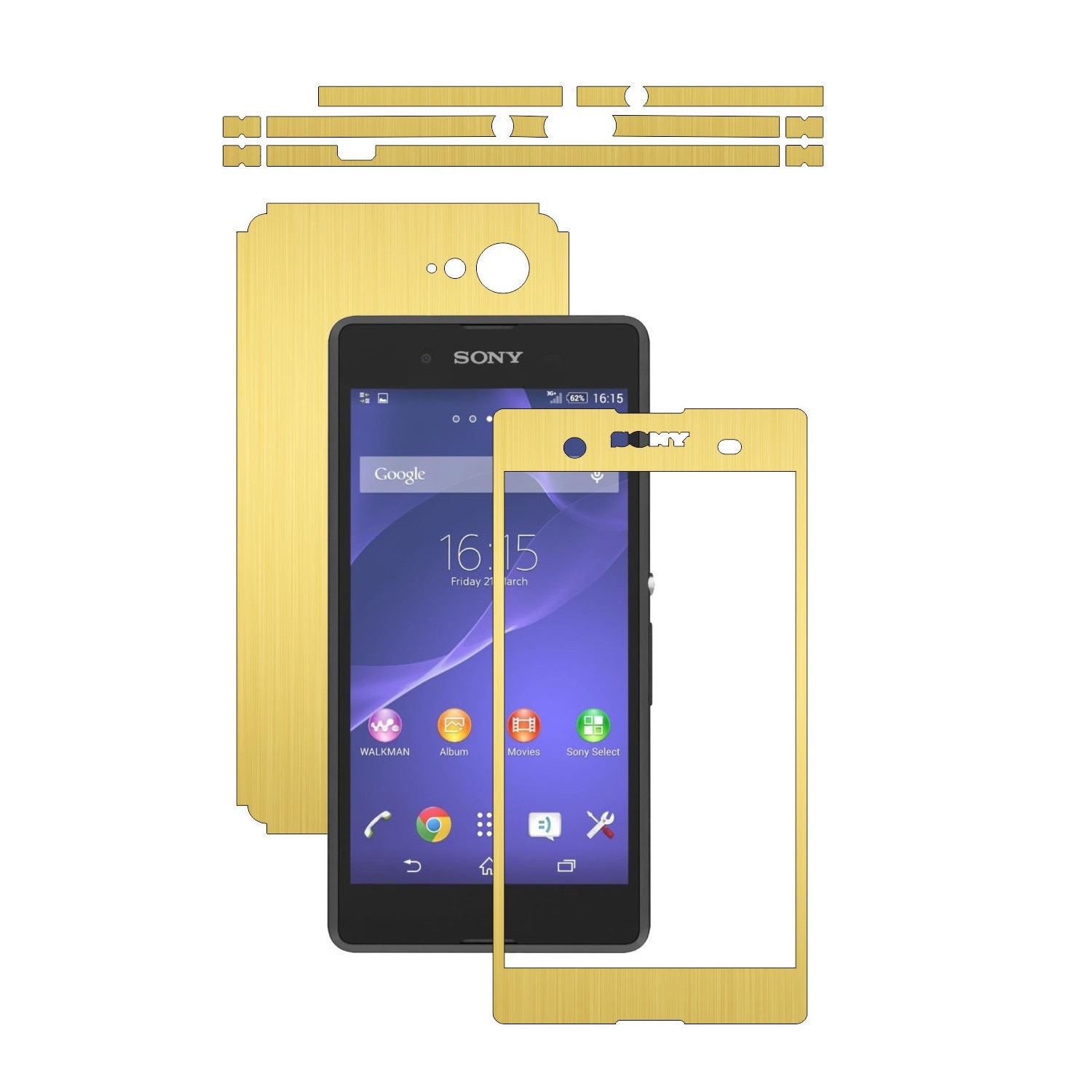 Folie de protectie Carbon Skinz, Husa de tip Skin Adeziv pentru Carcasa, Brushed Auriu dedicata Sony Xperia E3