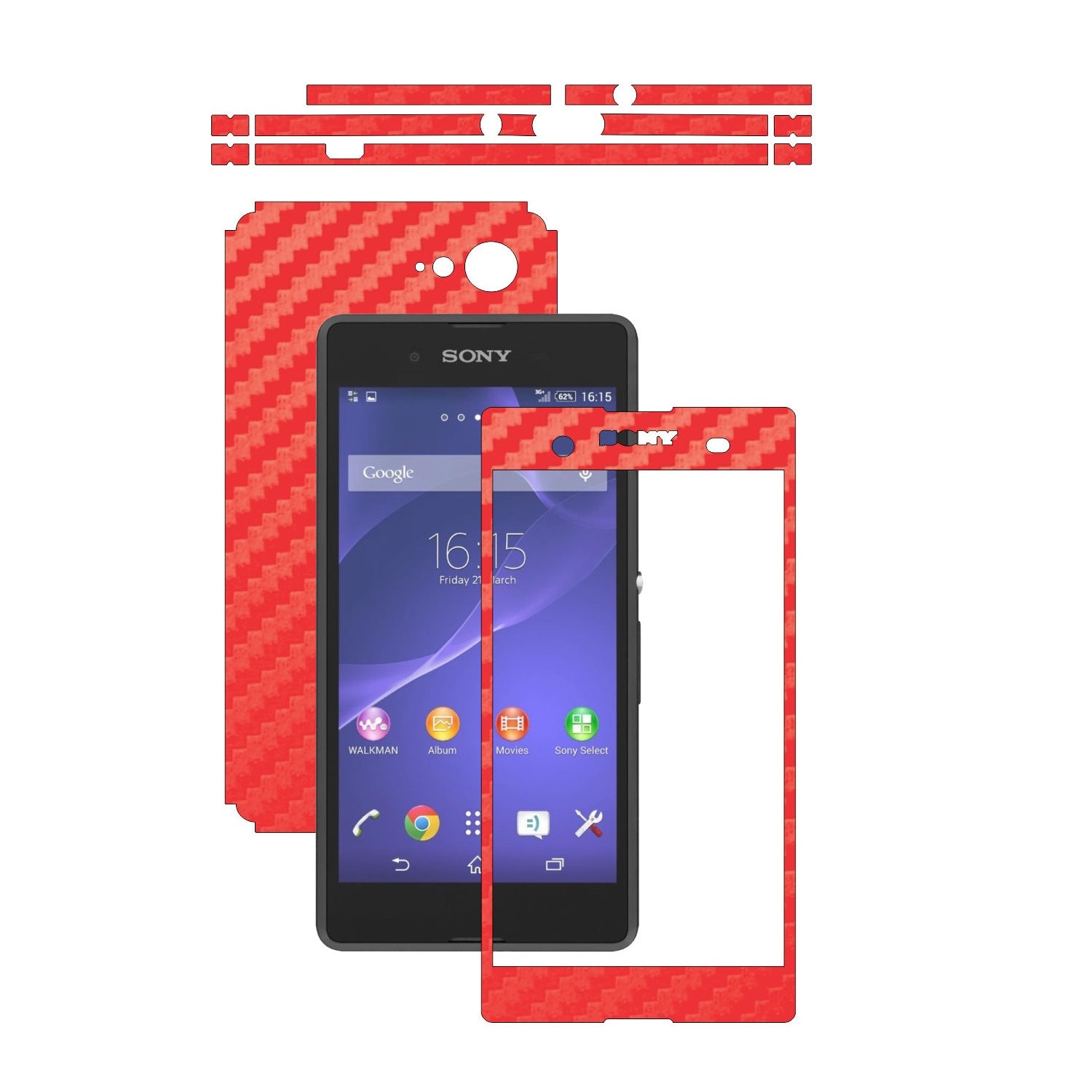 Folie de protectie Carbon Skinz, Husa de tip Skin Adeziv pentru Carcasa, Carbon Rosu dedicata Sony Xperia E3