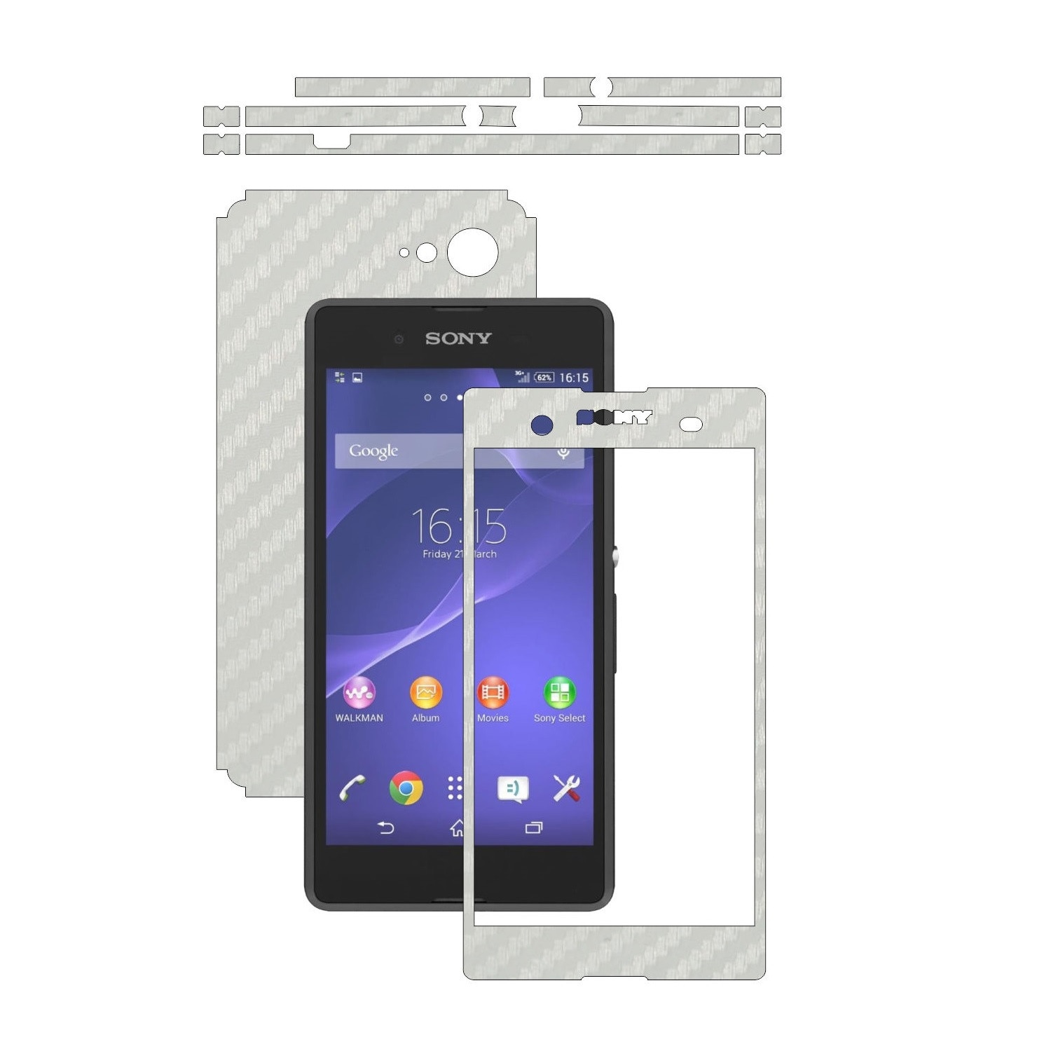 Folie de protectie Carbon Skinz, Husa de tip Skin Adeziv pentru Carcasa, Carbon Alb dedicata Sony Xperia E3