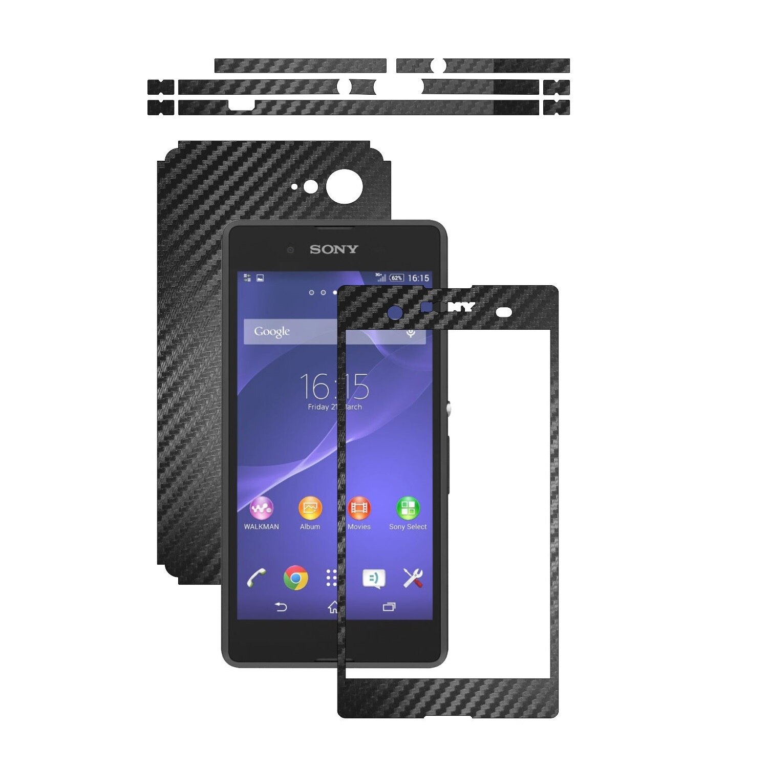Folie de protectie Carbon Skinz, Husa de tip Skin Adeziv pentru Carcasa, Carbon Negru dedicata Sony Xperia E3