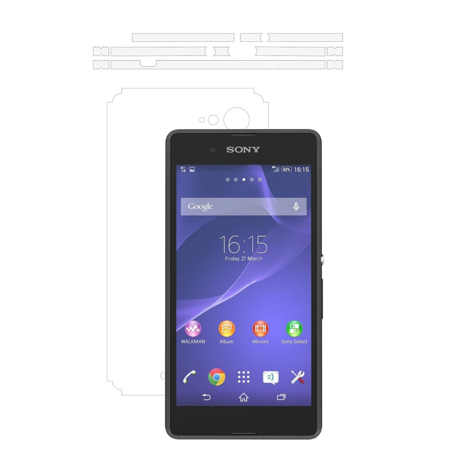 Folie Protectie Invisible Skinz Ultra-Clear HD, Husa Transparenta de tip Skin Adeziv pentru Carcasa si Laterale, dedicata Sony Xperia E3