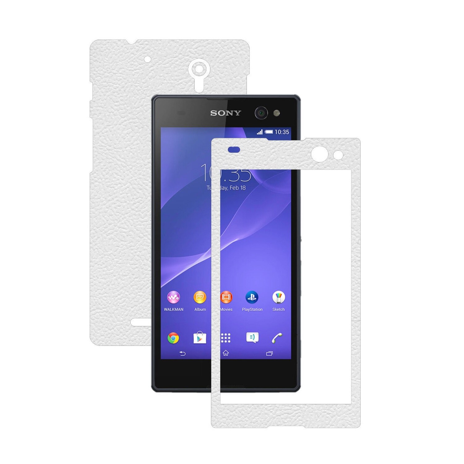 Folie de protectie Carbon Skinz, Husa de tip Skin Adeziv pentru Carcasa, Piele Alba dedicata Sony Xperia C3