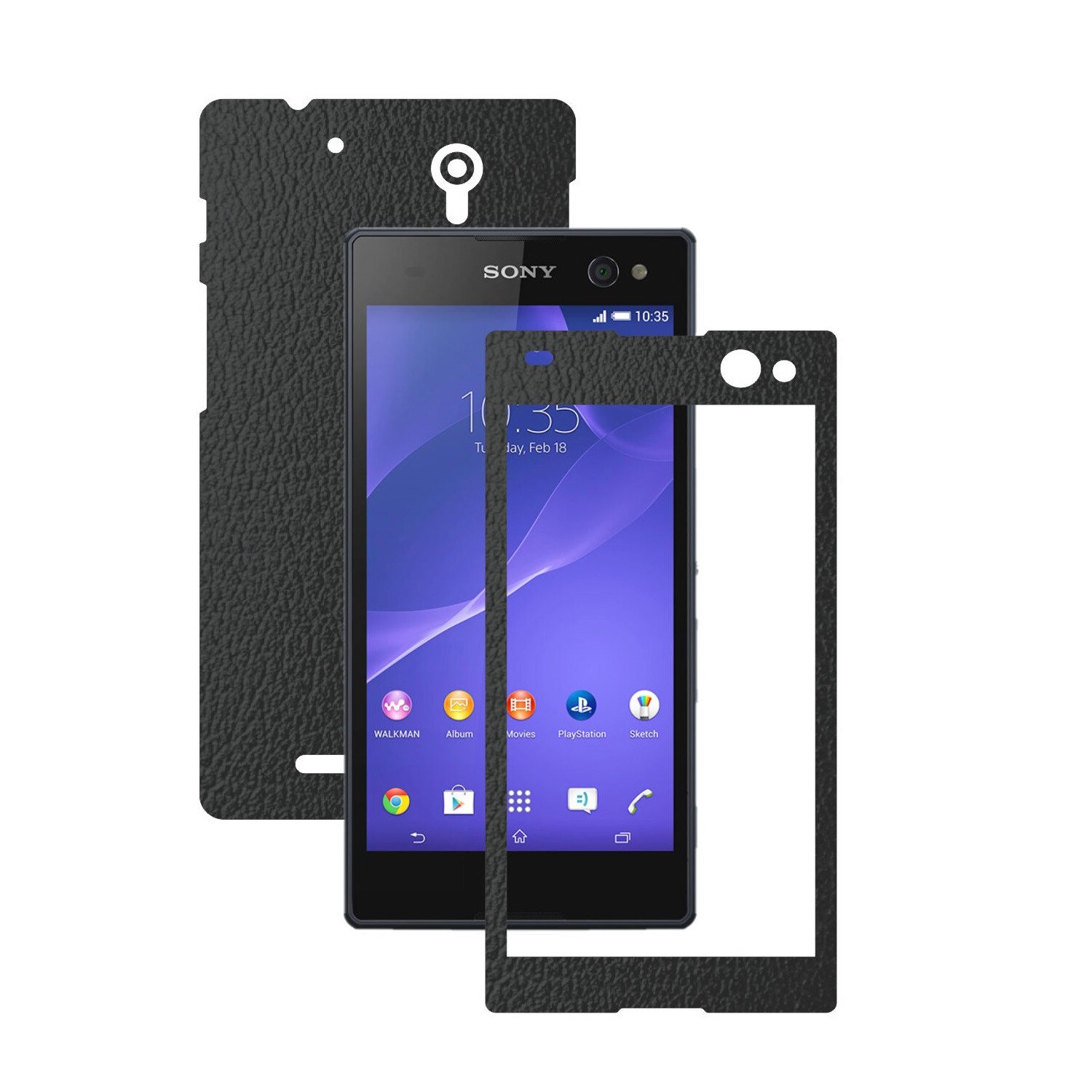 Folie de protectie Carbon Skinz, Husa de tip Skin Adeziv pentru Carcasa, Piele Neagra dedicata Sony Xperia C3
