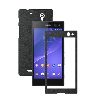Folie de protectie Carbon Skinz, Husa de tip Skin Adeziv pentru Carcasa, Piele Neagra dedicata Sony Xperia C3 Folie de protectie Carbon Skinz, Husa de tip Skin Adeziv pentru Carcasa, Piele Neagra dedicata Sony Xperia C3