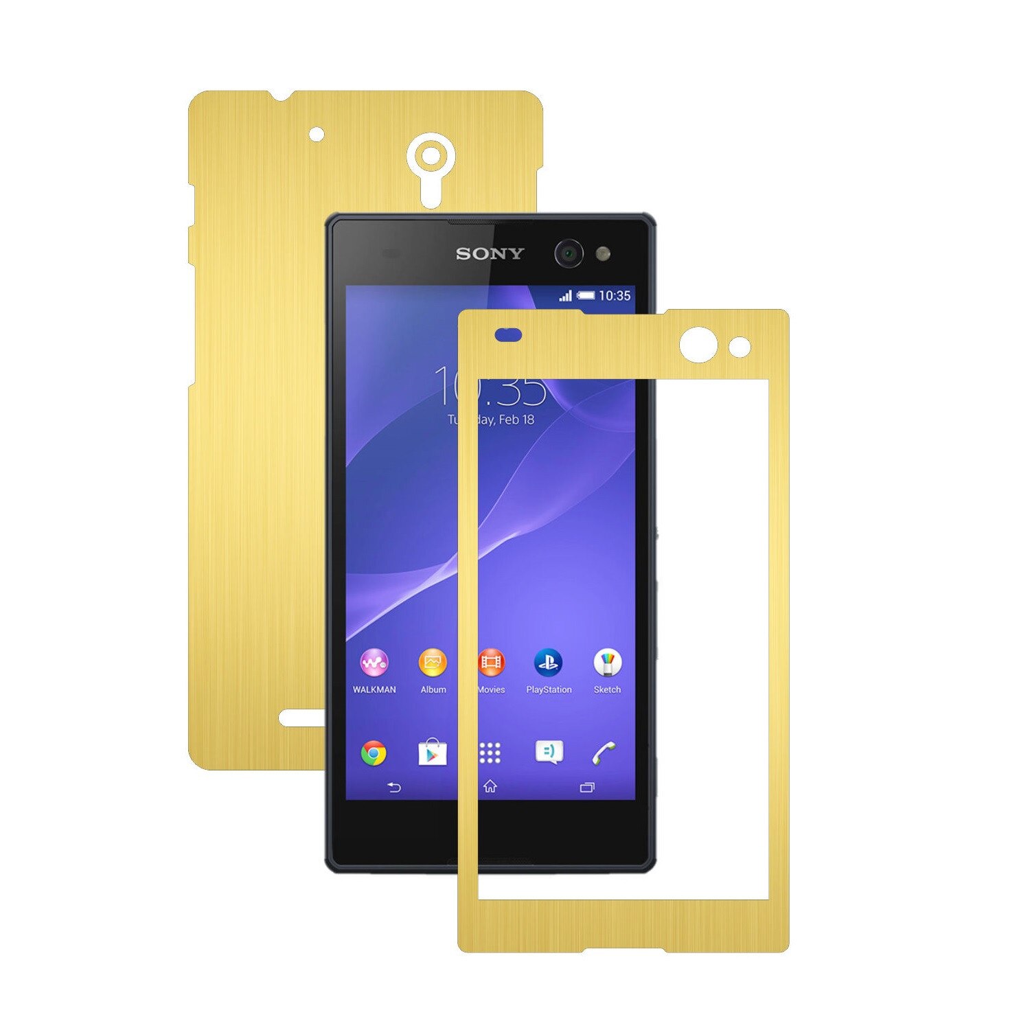 Folie de protectie Carbon Skinz, Husa de tip Skin Adeziv pentru Carcasa, Brushed Auriu dedicata Sony Xperia C3