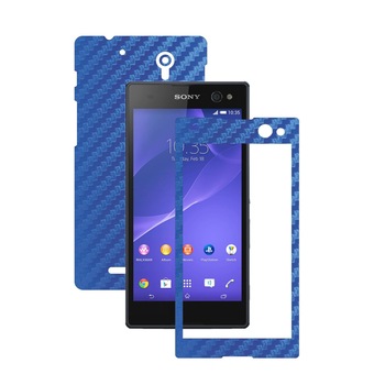Folie de protectie Carbon Skinz, Husa de tip Skin Adeziv pentru Carcasa, Carbon Albastru dedicata Sony Xperia C3 Folie de protectie Carbon Skinz, Husa de tip Skin Adeziv pentru Carcasa, Carbon Albastru dedicata Sony Xperia C3