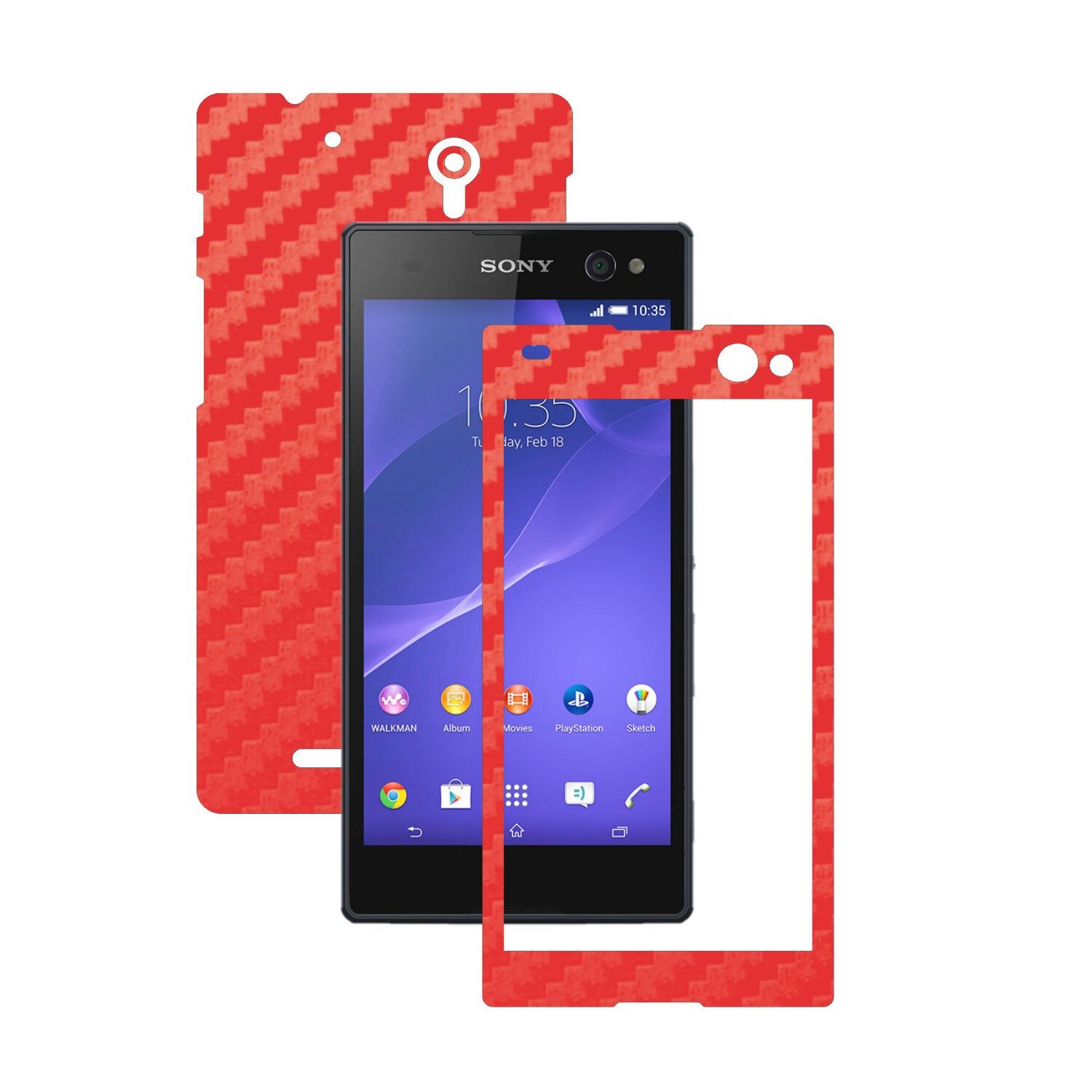 Folie de protectie Carbon Skinz, Husa de tip Skin Adeziv pentru Carcasa, Carbon Rosu dedicata Sony Xperia C3
