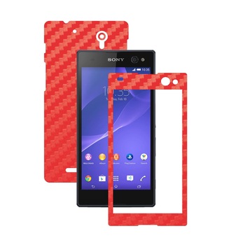Folie de protectie Carbon Skinz, Husa de tip Skin Adeziv pentru Carcasa, Carbon Rosu dedicata Sony Xperia C3 Folie de protectie Carbon Skinz, Husa de tip Skin Adeziv pentru Carcasa, Carbon Rosu dedicata Sony Xperia C3