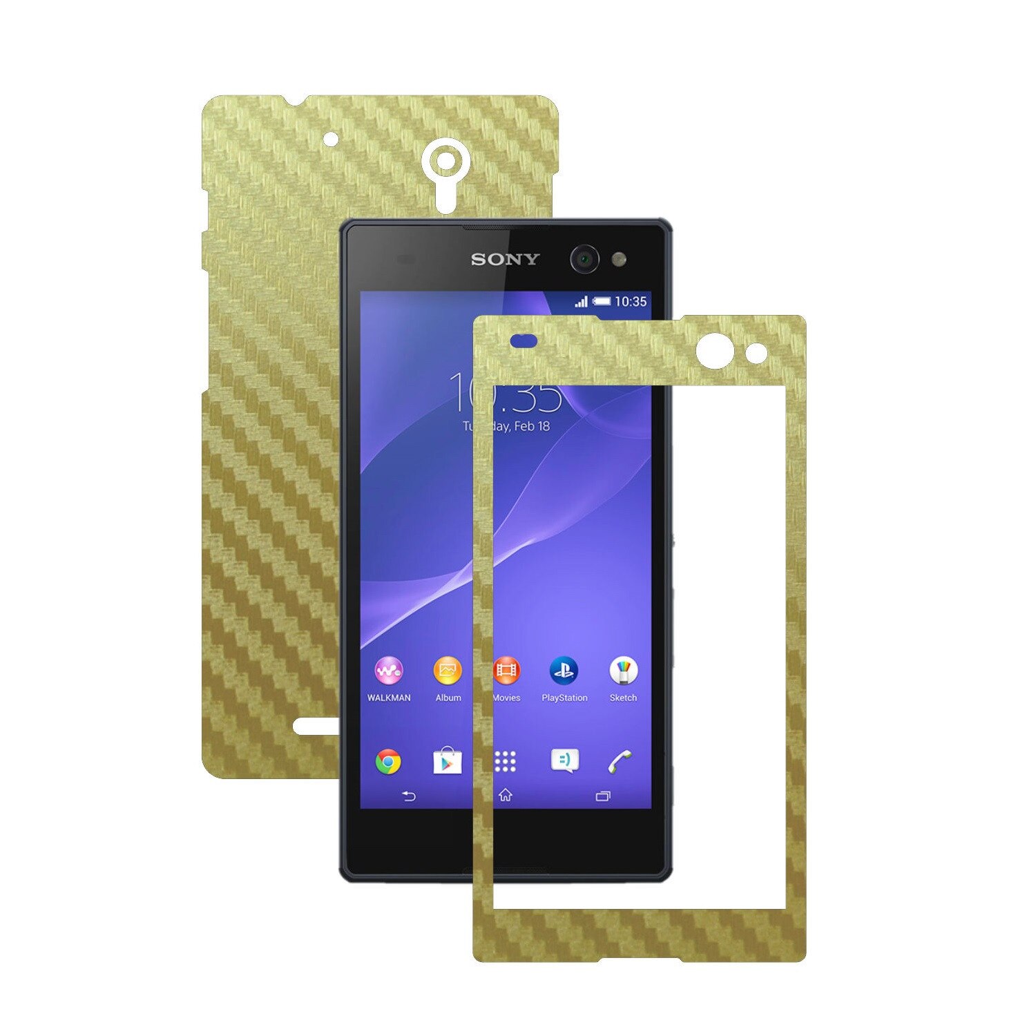Folie de protectie Carbon Skinz, Husa de tip Skin Adeziv pentru Carcasa, Carbon Auriu dedicata Sony Xperia C3