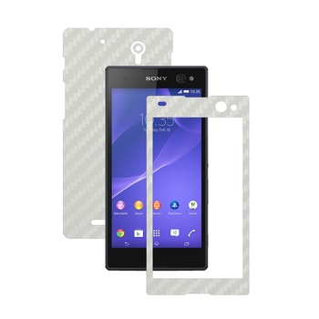 Folie de protectie Carbon Skinz, Husa de tip Skin Adeziv pentru Carcasa, Carbon Alb dedicata Sony Xperia C3 Folie de protectie Carbon Skinz, Husa de tip Skin Adeziv pentru Carcasa, Carbon Alb dedicata Sony Xperia C3
