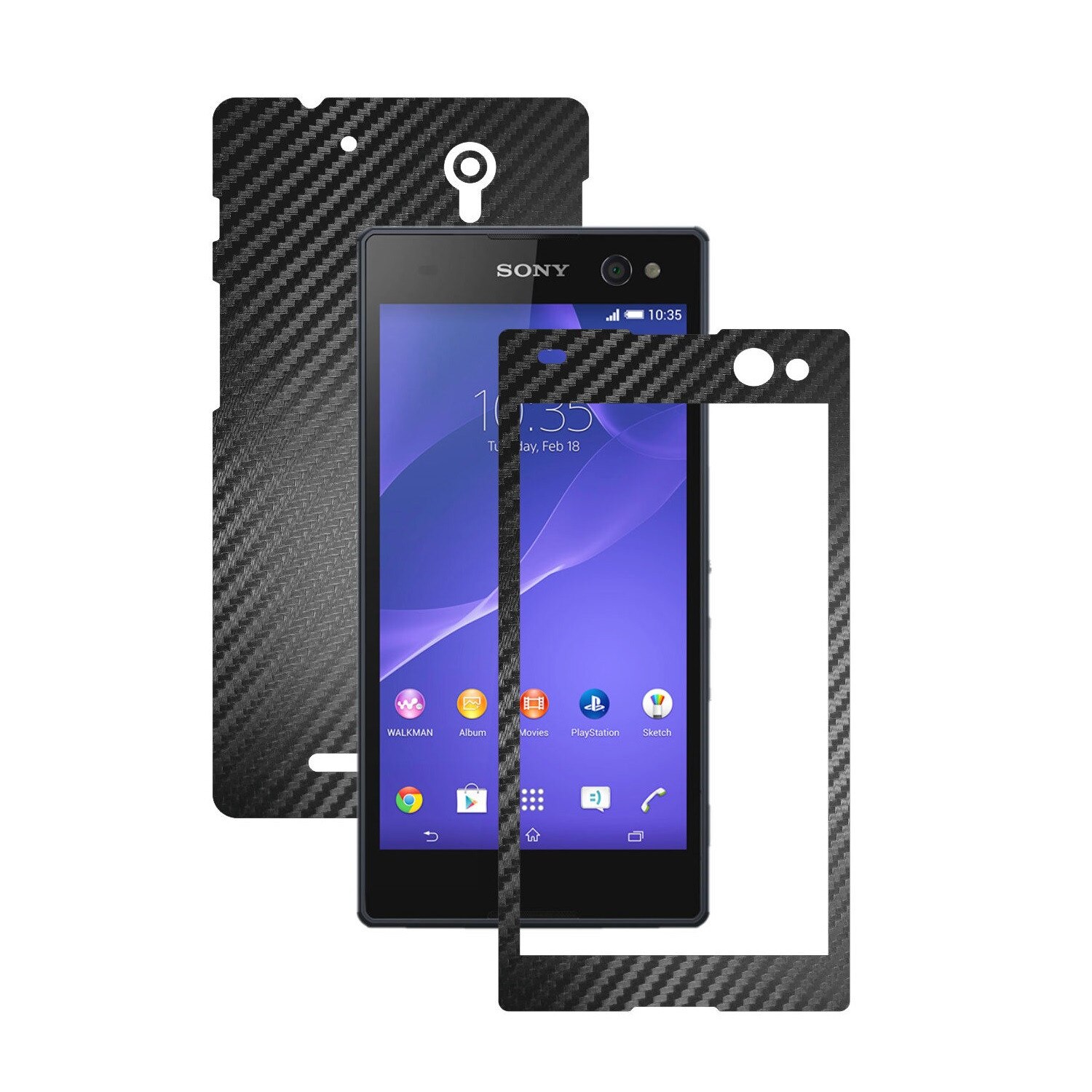 Folie de protectie Carbon Skinz, Husa de tip Skin Adeziv pentru Carcasa, Carbon Negru dedicata Sony Xperia C3