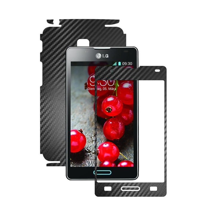 Защитно фолио Carbon Skinz, Адхезивно защитно покритие за калъфа, Carbon Black, посветено на LG Optimus L7 II