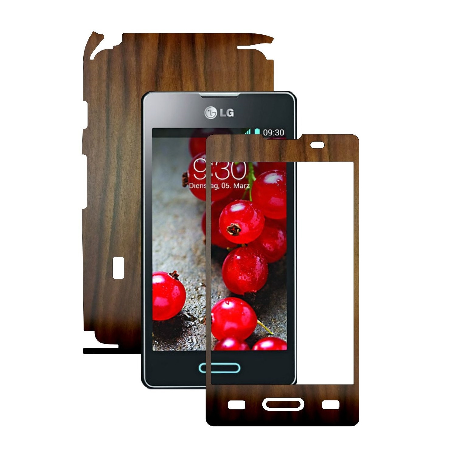 Folie de protectie Carbon Skinz, Husa de tip Skin Adeziv pentru Carcasa, Lemn Nuc Inchis dedicata LG Optimus L5 II