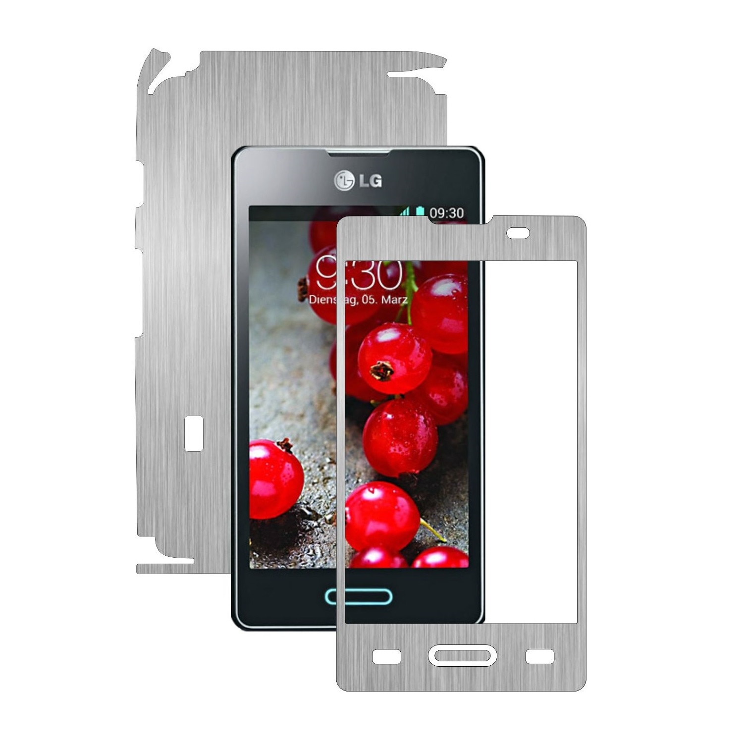 Folie de protectie Carbon Skinz, Husa de tip Skin Adeziv pentru Carcasa, Brushed Argintiu dedicata LG Optimus L5 II