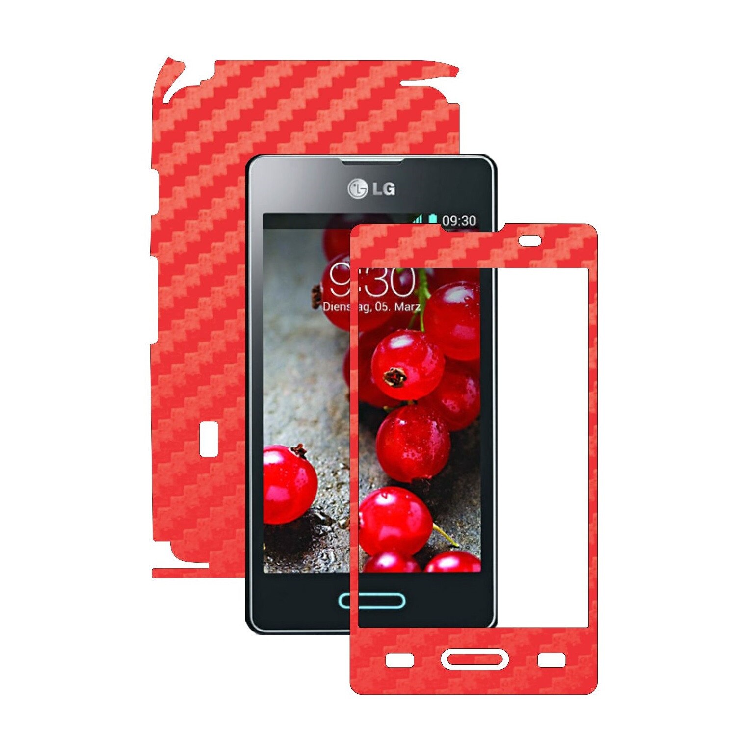 Folie de protectie Carbon Skinz, Husa de tip Skin Adeziv pentru Carcasa, Carbon Rosu dedicata LG Optimus L5 II