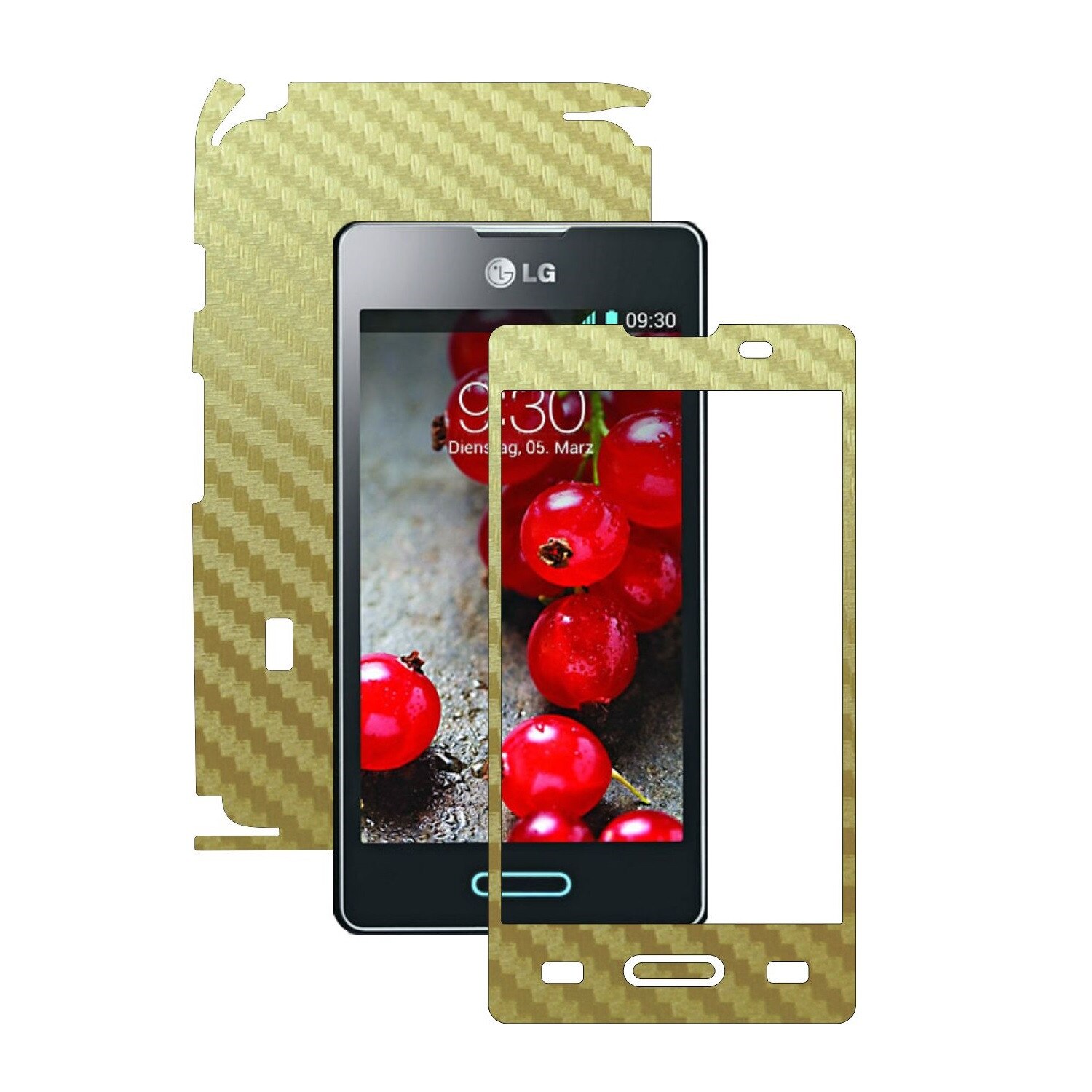 Folie de protectie Carbon Skinz, Husa de tip Skin Adeziv pentru Carcasa, Carbon Auriu dedicata LG Optimus L5 II