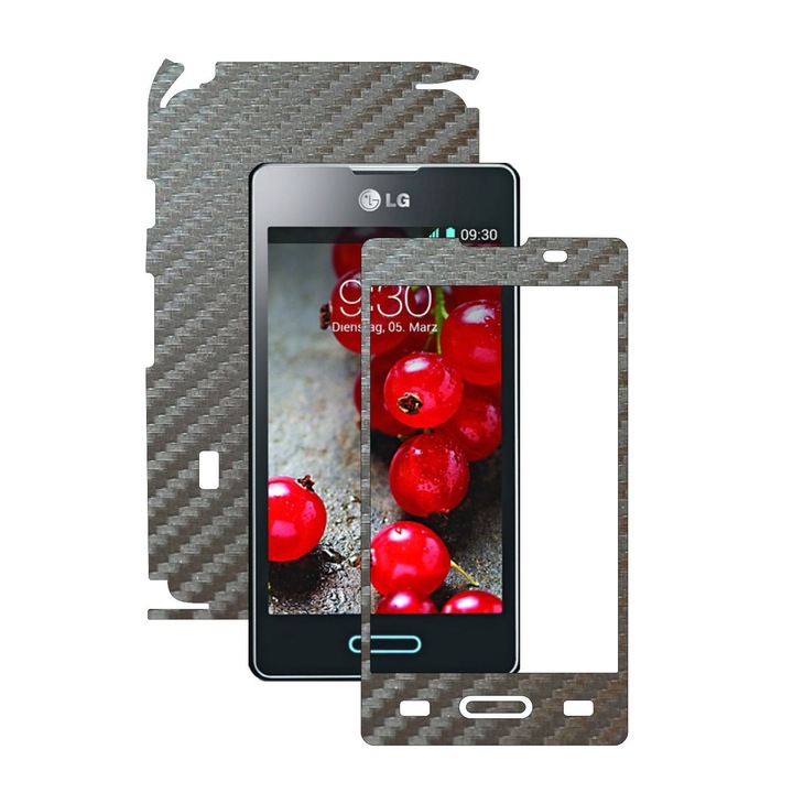 Защитно фолио Carbon Skinz, Адхезивно защитно покритие за калъф, Carbon Grey Silver, посветено на LG Optimus L5 II