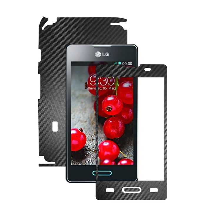 Защитно фолио Carbon Skinz, Адхезивно защитно покритие за калъфа, Carbon Black, посветено на LG Optimus L5 II