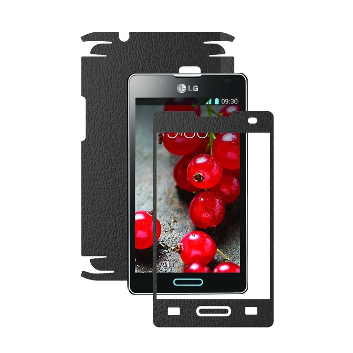 Защитно фолио Carbon Skinz, адхезивно защитно покритие за калъфа, черна кожа, посветено на LG Optimus L4 II