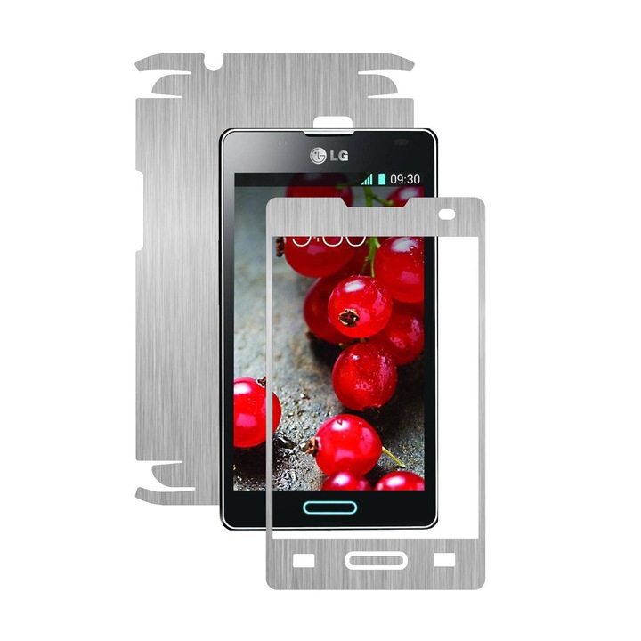 Защитно фолио Carbon Skinz, Адхезивно покритие за кожата на кутията, Brushed Silver, посветено на LG Optimus L4 II