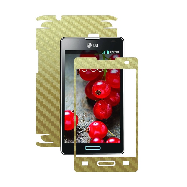 Защитно фолио Carbon Skinz, лепило Skin Cover за калъфа, Carbon Gold, посветено на LG Optimus L4 II