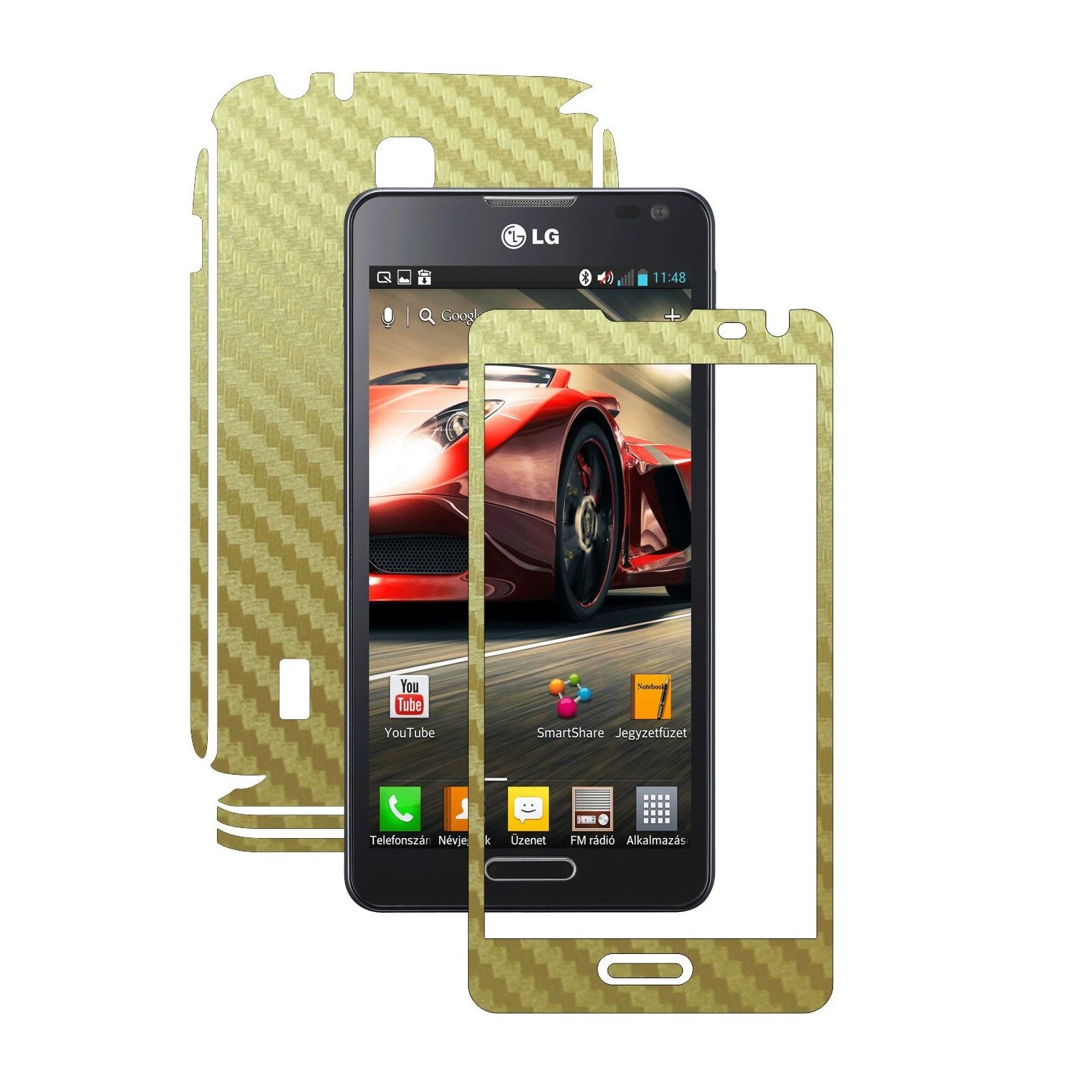 Folie de protectie Carbon Skinz, Husa de tip Skin Adeziv pentru Carcasa, Carbon Auriu dedicata LG Optimus F6