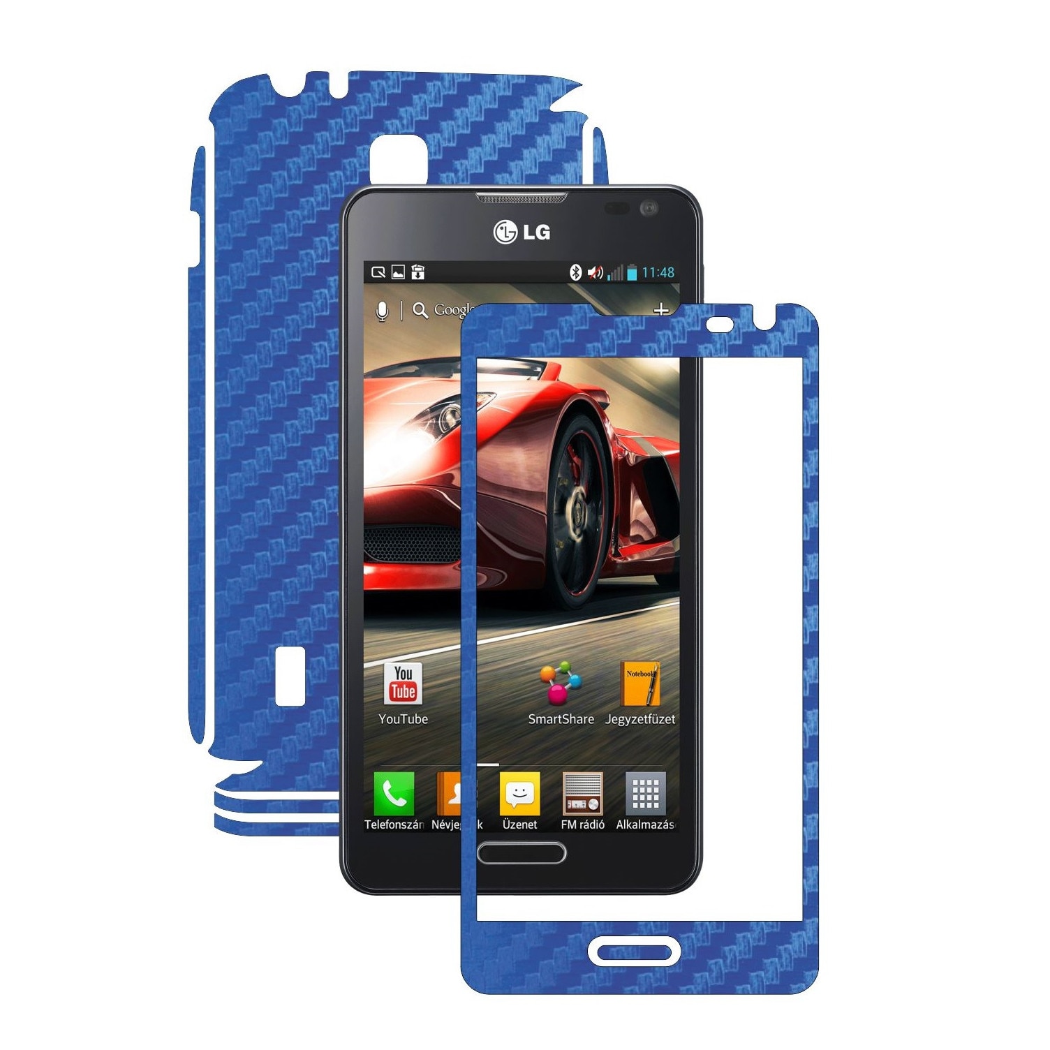 Folie de protectie Carbon Skinz, Husa de tip Skin Adeziv pentru Carcasa, Carbon Albastru dedicata LG Optimus F6