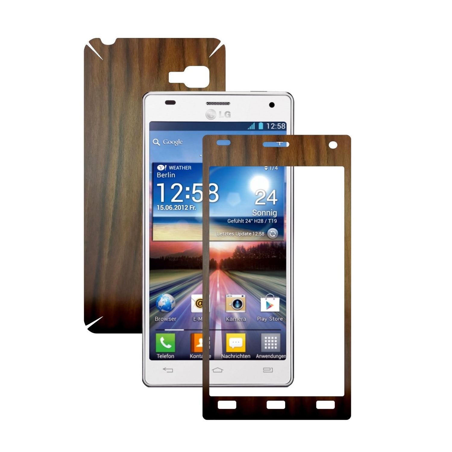 Folie de protectie Carbon Skinz, Husa de tip Skin Adeziv pentru Carcasa, Lemn Nuc Inchis dedicata LG Optimus 4X HD