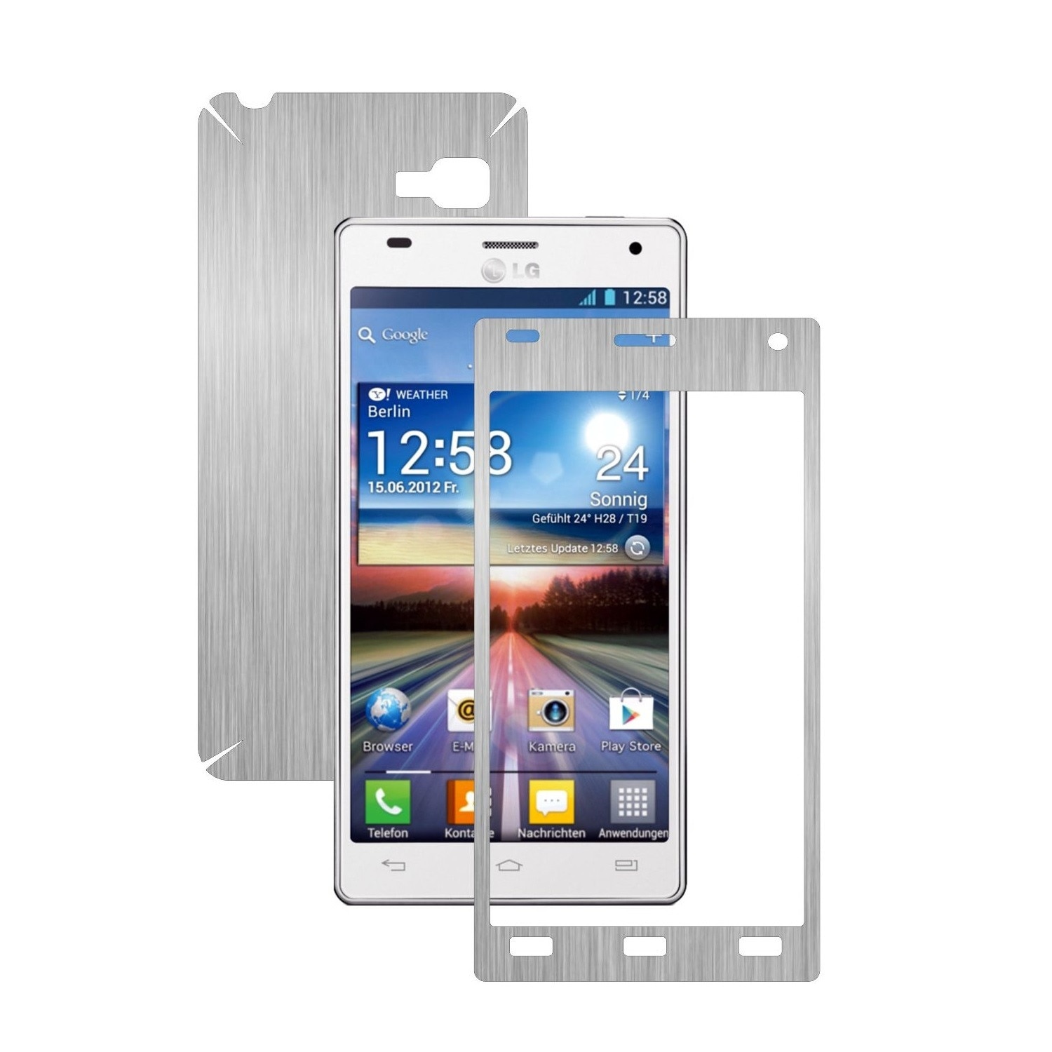 Folie de protectie Carbon Skinz, Husa de tip Skin Adeziv pentru Carcasa, Brushed Argintiu dedicata LG Optimus 4X HD