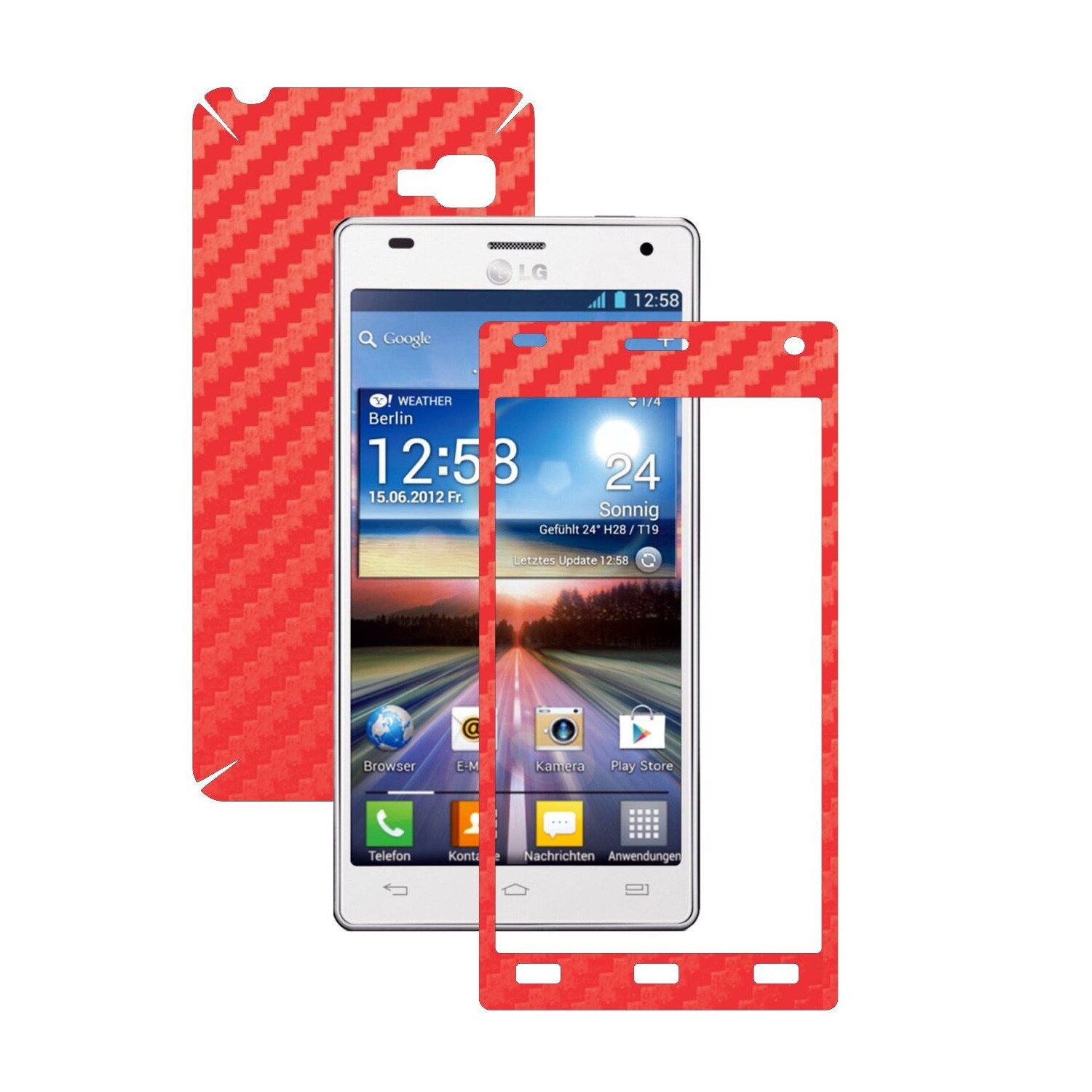 Folie de protectie Carbon Skinz, Husa de tip Skin Adeziv pentru Carcasa, Carbon Rosu dedicata LG Optimus 4X HD