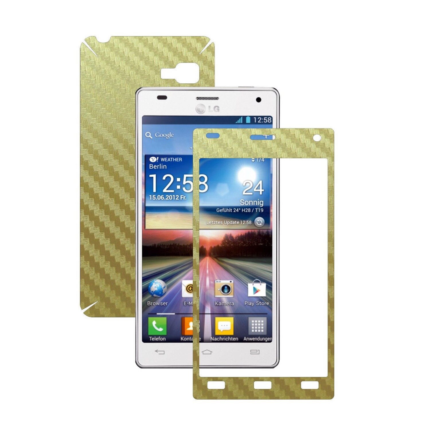 Folie de protectie Carbon Skinz, Husa de tip Skin Adeziv pentru Carcasa, Carbon Auriu dedicata LG Optimus 4X HD